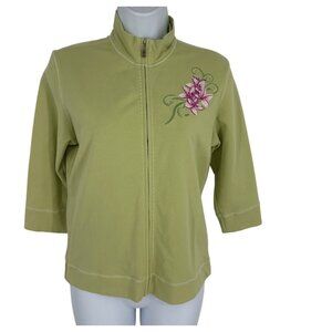 Tommy Bahama Green Embroidered Floral Full-Zip 3/4 Sleeve Jacket Size S